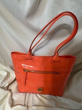 Dooney Patent Leather Tote Bag in Vibrant Orange